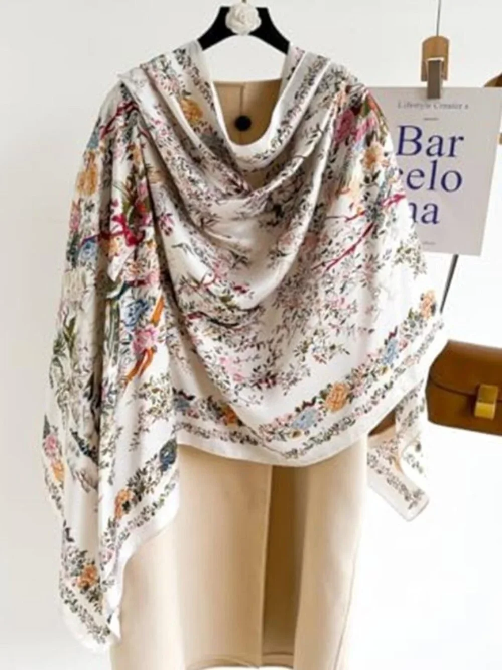 Elegant Silk Scarf Shawl for Women Lightweight Floral Satin Scarf Trendy Silky